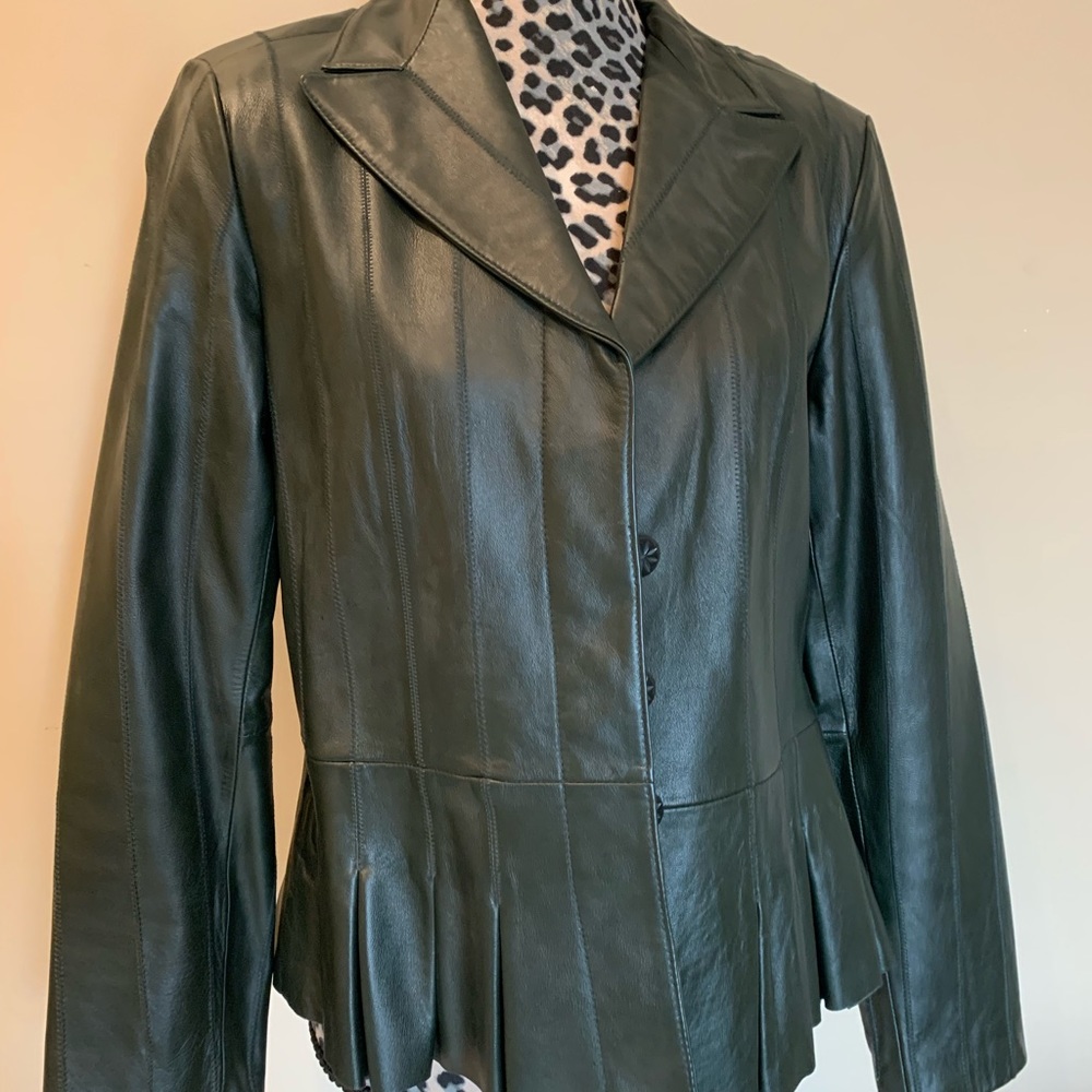 Cold Water Creek Green Leather Jacket Size: 10